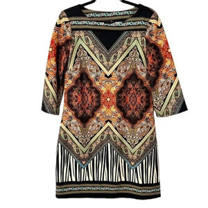 Ice Women's Multicolored 3/4 Bell Sleeve Slip-On Dress Size S GUC